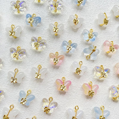 CM005-Filigree Glass Butterfly Charm